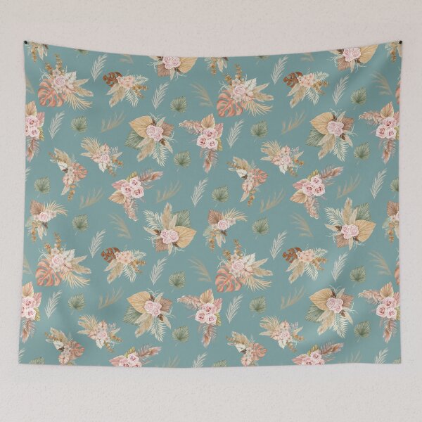 Item preview, Pampas Grass & Flowers on Bluish Green designed and sold by KSimpson838.