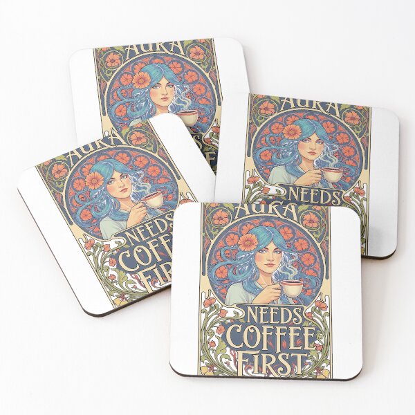 Item preview, Aura Needs Coffee First Art Nouveau T-Shirt | Spiritual Morning Humor designed and sold by MySpiritTravels.
