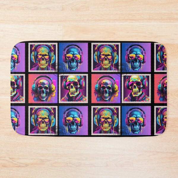 Item preview, Psychedelic Skull DJ, Colorful Music Vibes, Halloween Postage Stamps  Collection, Skull Headphones designed and sold by KolorellaS.