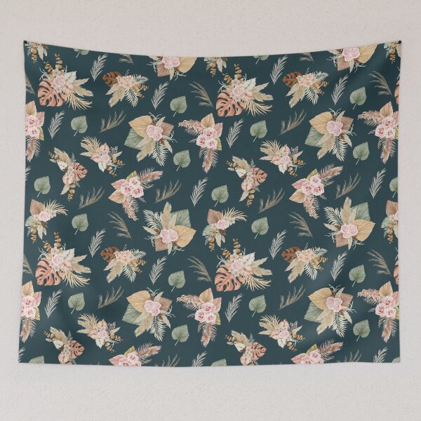 Item preview, Pampas Grass & Flowers on Dark Teal designed and sold by KSimpson838.