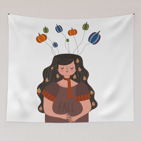Item preview, Ilustración de otoño: Mujer con decoración en el cabello: calabazas y hojas designed and sold by AlginaPugachova.