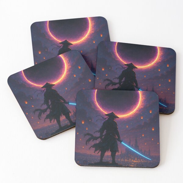 Item preview, Celestial Samurai – Neon Eclipse | Cyberpunk Fantasy Art designed and sold by Nova-Canvas.