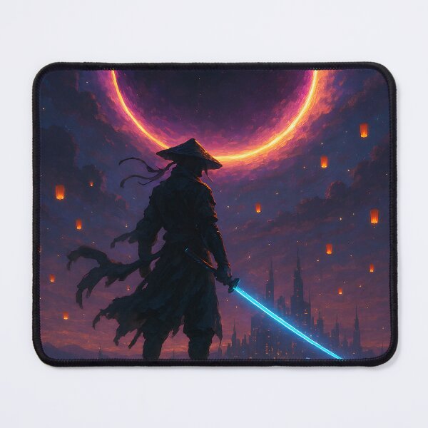 Item preview, Celestial Samurai – Neon Eclipse | Cyberpunk Fantasy Art designed and sold by Nova-Canvas.