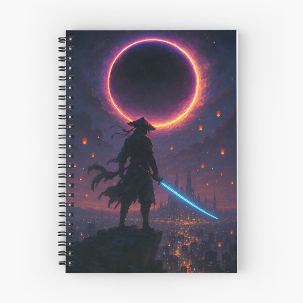 Item preview, Celestial Samurai – Neon Eclipse | Cyberpunk Fantasy Art designed and sold by Nova-Canvas.