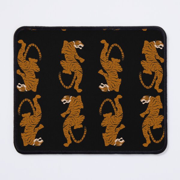 Item preview, Lion print on black background, repeating jungle themed animal print pattern textile designed and sold by DanBosDesigns.