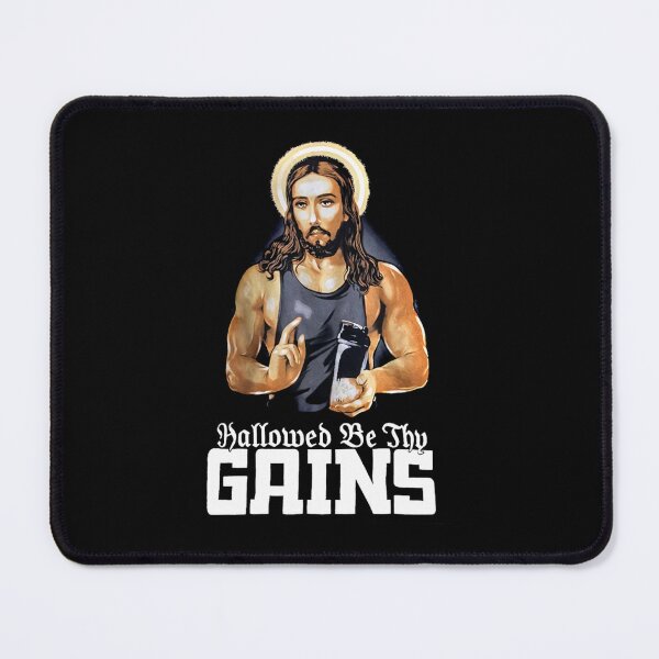 Item preview, Hallowed Be Thy Gains Funny Muscle Jesus Weight Lifting Workout Humor Essential designed and sold by SavionWard.