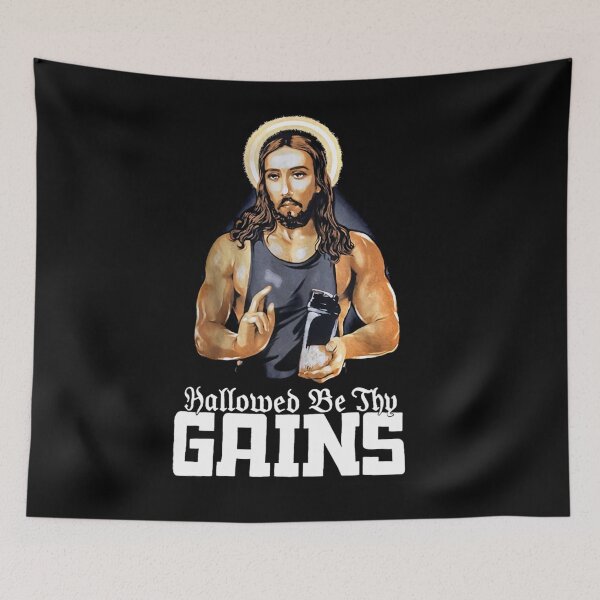 Item preview, Hallowed Be Thy Gains Funny Muscle Jesus Weight Lifting Workout Humor Essential  designed and sold by SavionWard.