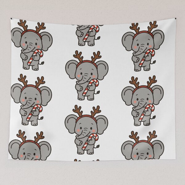 Item preview, Elephant with Reindeer Antlers and Candy Cane – Holiday Animal designed and sold by Confuzz1ed.