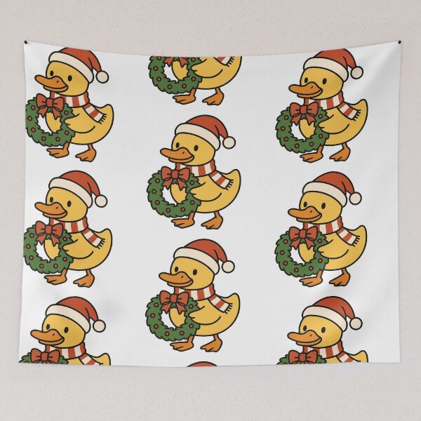 Item preview, Duck with Santa Hat and Wreath – Festive Holiday Bird designed and sold by Confuzz1ed.