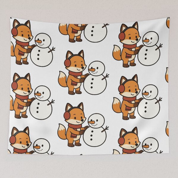 Item preview, Fox Building a Snowman – Winter Holiday Animal designed and sold by Confuzz1ed.