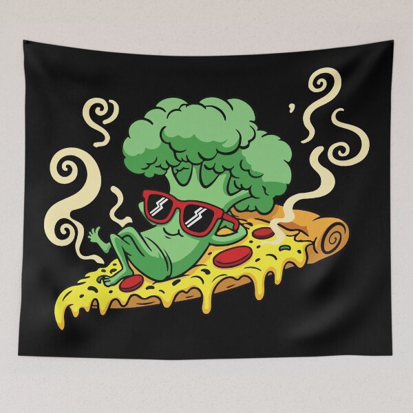 Item preview, Funny Pizza Broccoli Cartoon Cool Retro Vegetable Design designed and sold by MotivaChic.