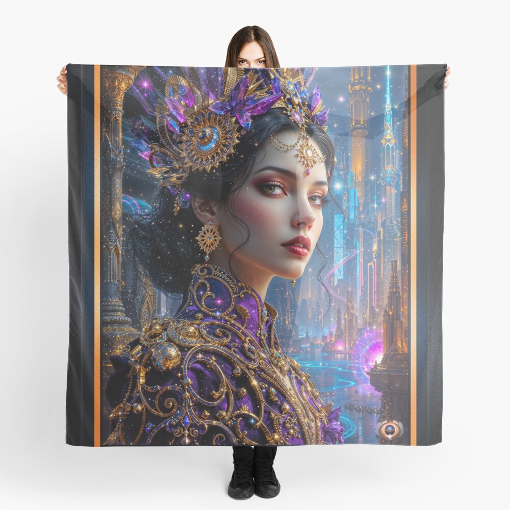 Eira Hana Empress of The Neo-Mesopotamian City Ethelgradis Nova Mesmerizing AI Concept Art by Xzendor7 Decorative Art Print Ladies Scarf