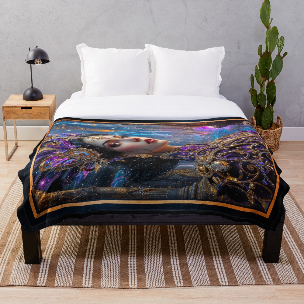 Eira Hana Empress of The Neo-Mesopotamian City Ethelgradis Nova Mesmerizing AI Concept Art by Xzendor7 Decorative Art Print Throw Blanket