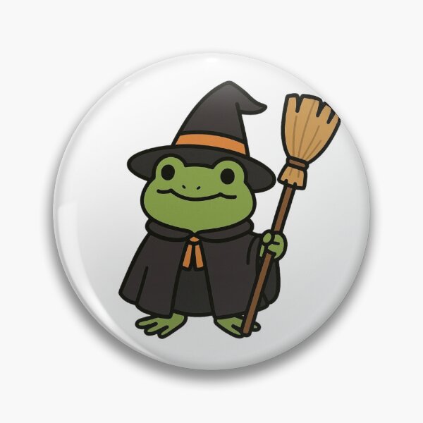 Item preview, Frog Witch with Broomstick – Magical Halloween Creature designed and sold by Confuzz1ed.