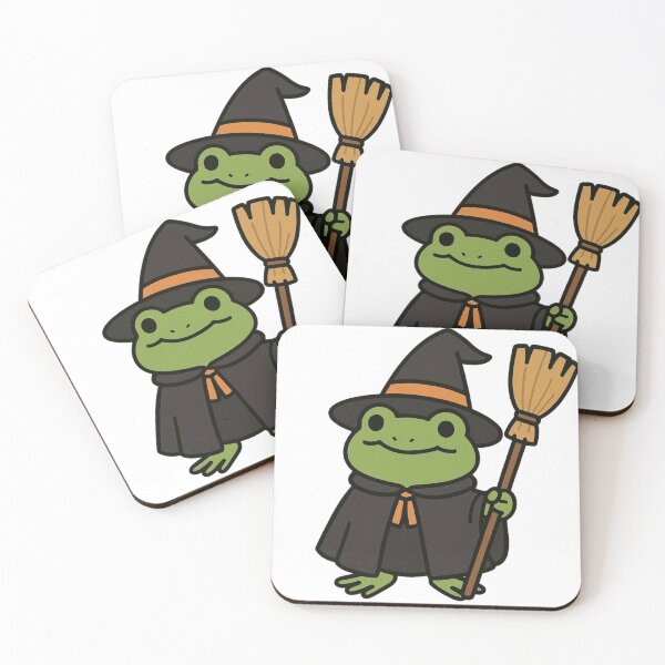 Item preview, Frog Witch with Broomstick – Magical Halloween Creature designed and sold by Confuzz1ed.