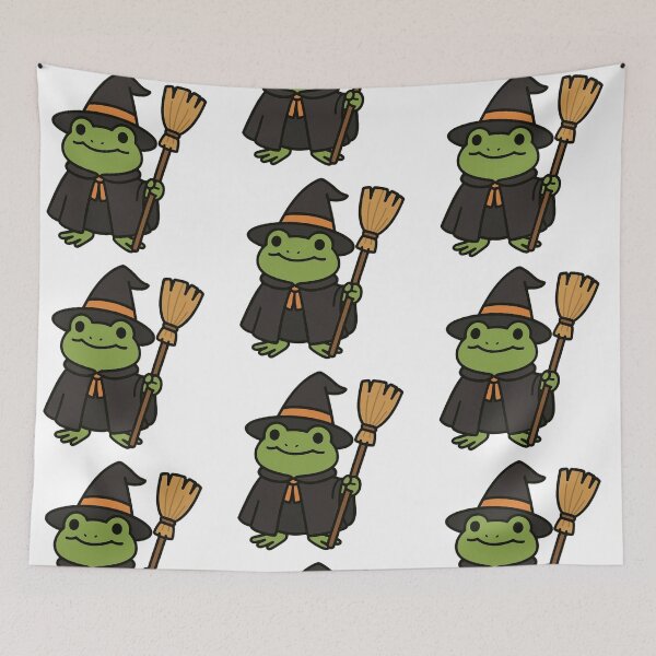 Item preview, Frog Witch with Broomstick – Magical Halloween Creature designed and sold by Confuzz1ed.