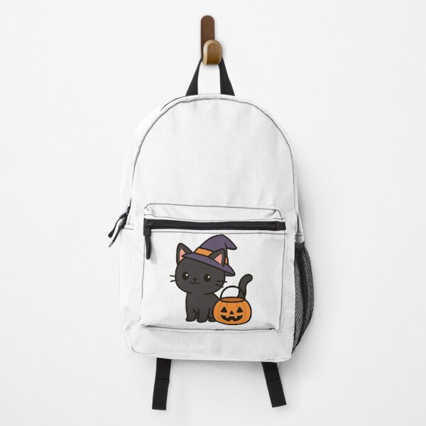 Item preview, Black Cat in Witch Hat with Pumpkin Pail – Cute Halloween Animal Art designed and sold by Confuzz1ed.