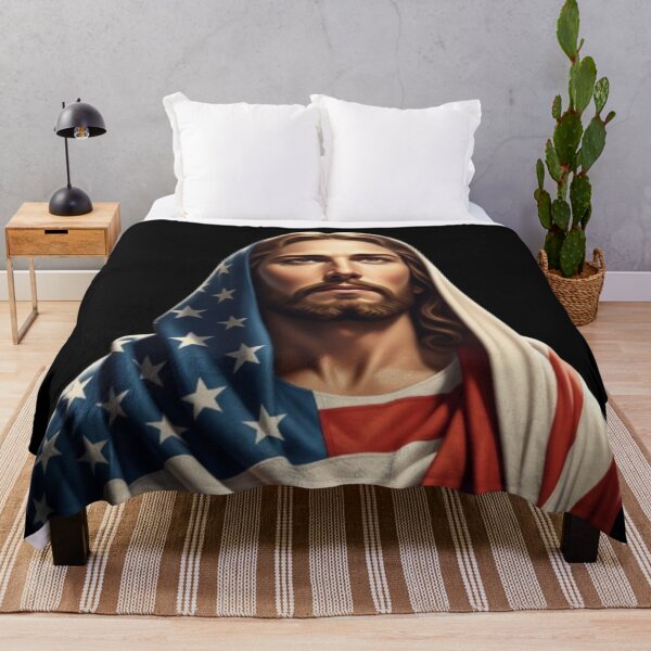Item preview, JESUS AND AMERICA FLAG . Jesus Holding American Flag designed and sold by Obinne.