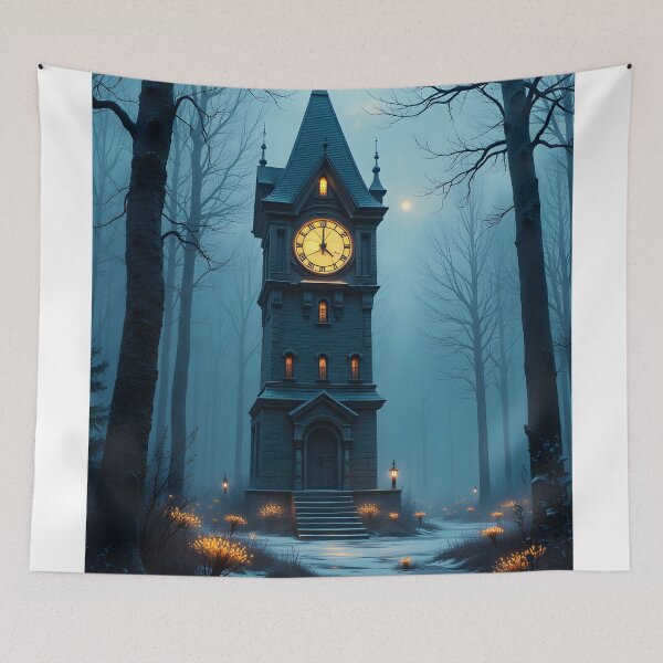 Item preview, The Enchanted Clocktower in the Midnight Forest designed and sold by oanaunciuleanu.