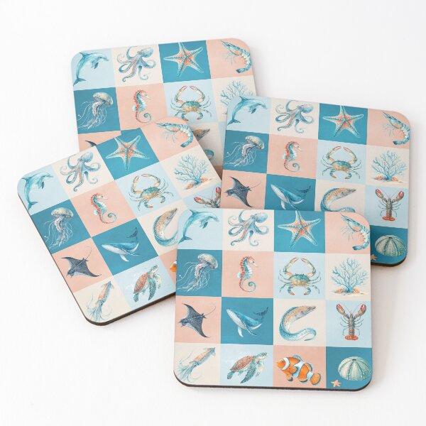 Item preview, Colorful Marine Life Ocean Animals Grid designed and sold by Pani-Malyuvalka.