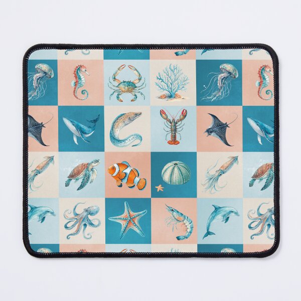 Item preview, Colorful Marine Life Ocean Animals Grid designed and sold by Pani-Malyuvalka.