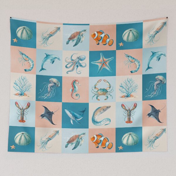 Item preview, Colorful Marine Life Ocean Animals Grid designed and sold by Pani-Malyuvalka.