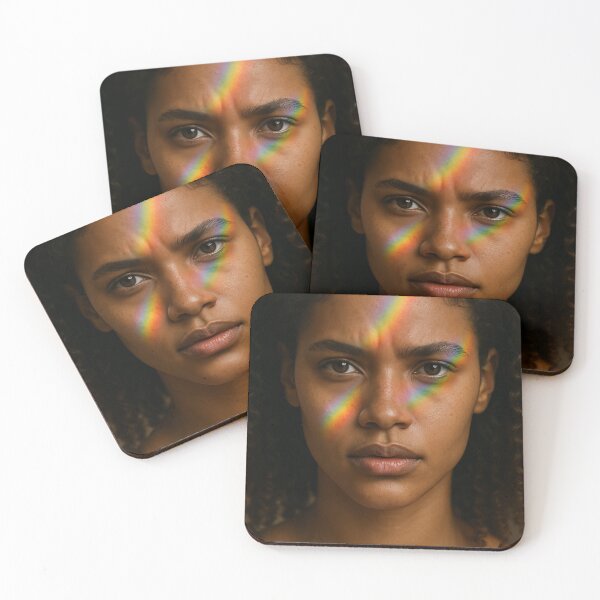 Item preview, Curly-haired woman with rainbow across face designed and sold by ArtComixHaven.