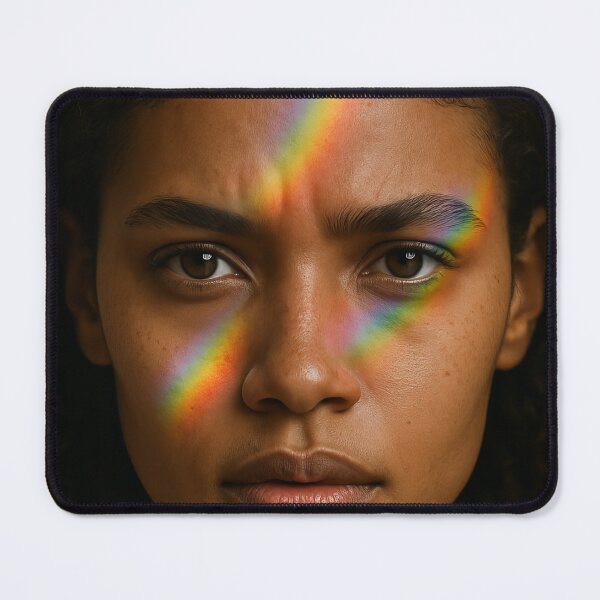 Item preview, Curly-haired woman with rainbow across face designed and sold by ArtComixHaven.