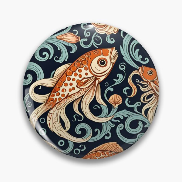 Item preview, Goldfish fish swim illustrated illustration art shell scallop seashell orange koy carp designed and sold by cheekylorns.