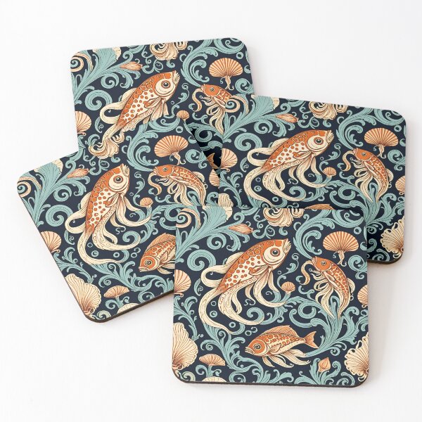 Item preview, Goldfish fish swim illustrated illustration art shell scallop seashell orange koy carp designed and sold by cheekylorns.