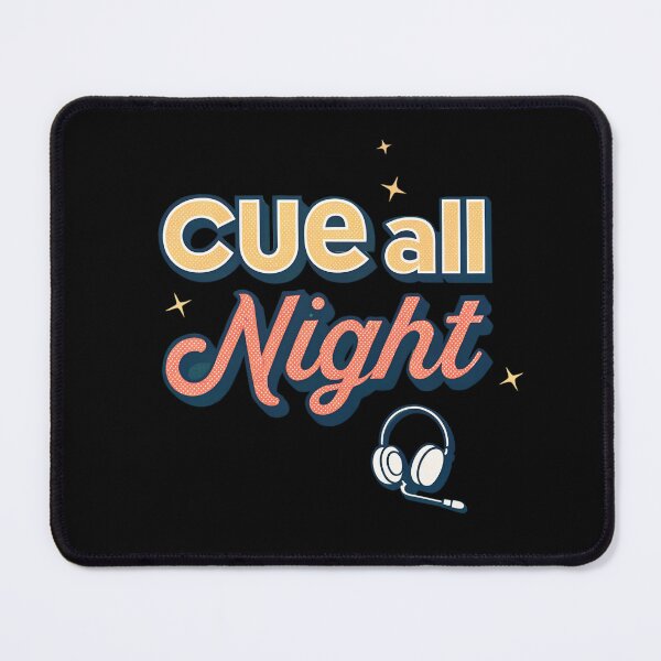 Item preview, Cue All Night – Retro Stage Manager Typography Design with Headset & Lights designed and sold by VividOrganica.