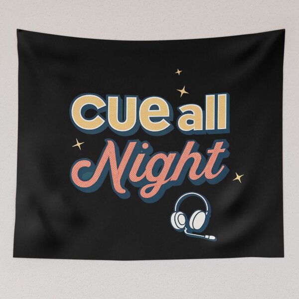 Item preview, Cue All Night – Retro Stage Manager Typography Design with Headset & Lights designed and sold by VividOrganica.