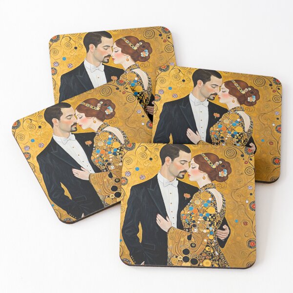 Item preview, Lovers romantic in style of gustav Klimt, yellow gold swirl designed and sold by cheekylorns.