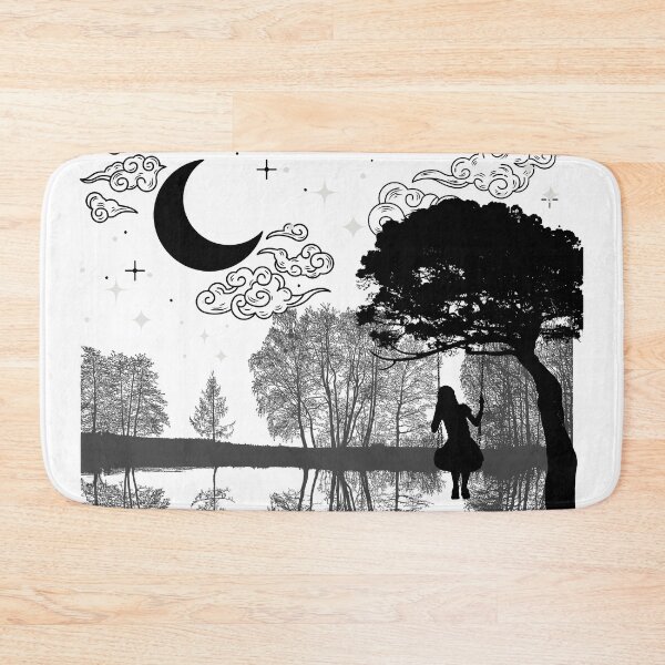 Item preview, Girl on Swing Under Moon – Dreamy Night Sky Silhouette Art designed and sold by Rody222.