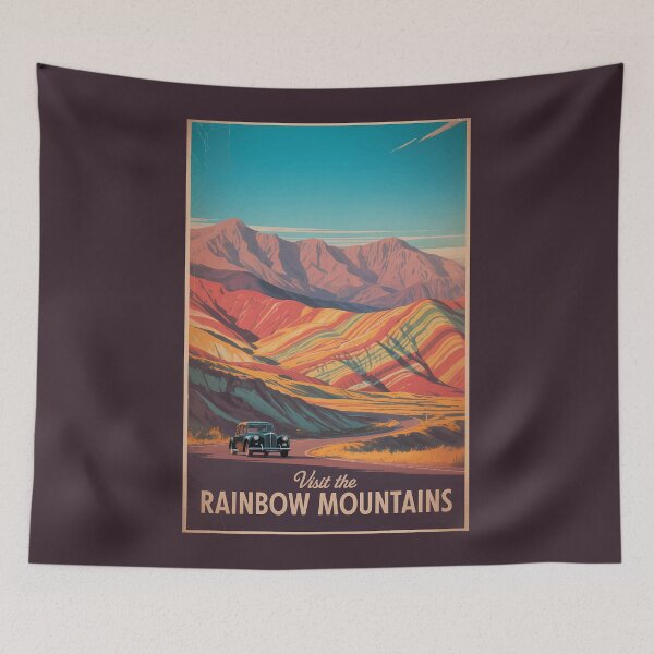 Item preview, Iran Rainbow Mountains Illustration Travel Art Vintage designed and sold by KrisSidDesigns.