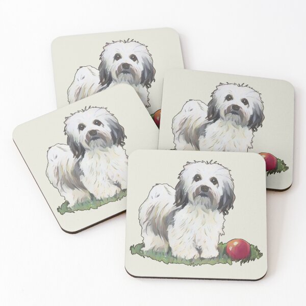 Item preview, HAVANESE Puppy with Red Ball, Cute Shaggy Dog Drawing designed and sold by JoyfulWhimsy.