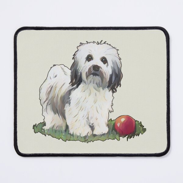 Item preview, HAVANESE Puppy with Red Ball, Cute Shaggy Dog Drawing designed and sold by JoyfulWhimsy.