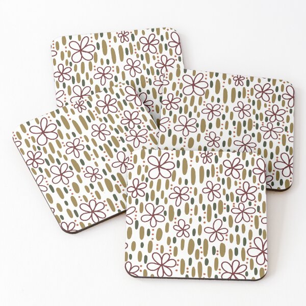 Item preview, Fabric in Cranberry Line Drawing Solid Color Flowers with Green Stems -Autumn Botanical Pattern designed and sold by Christina Anderson.