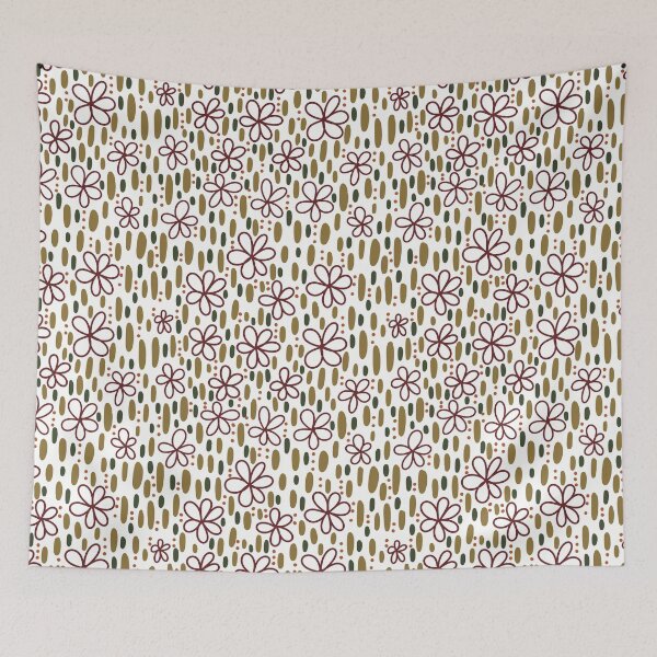 Item preview, Fabric in Cranberry Line Drawing Solid Color Flowers with Green Stems -Autumn Botanical Pattern designed and sold by Christina Anderson.