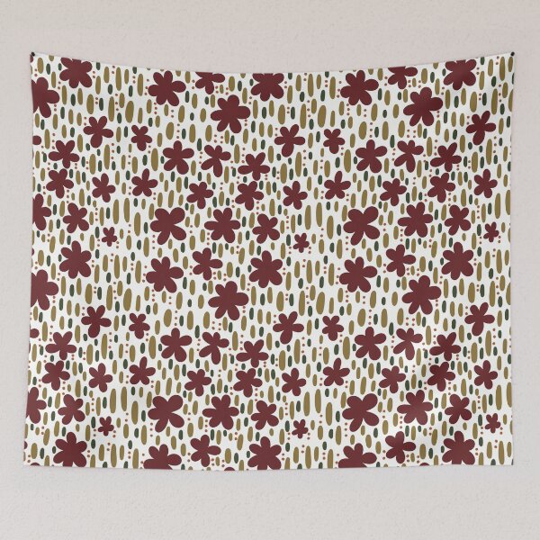 Item preview, Fabric in Cranberry Solid Color Flowers with Green Stems -Autumn Botanical Pattern designed and sold by Christina Anderson.