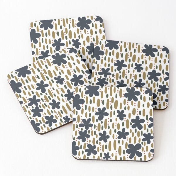 Item preview, Fabric in Navy Blue Solid Color Flowers with Green Stems -Autumn Botanical Pattern designed and sold by Christina Anderson.