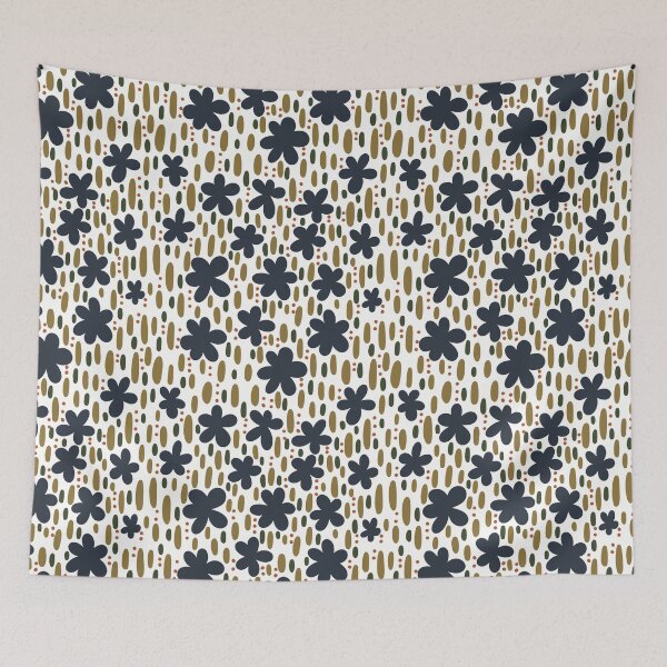 Item preview, Fabric in Navy Blue Solid Color Flowers with Green Stems -Autumn Botanical Pattern designed and sold by Christina Anderson.