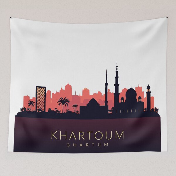 Item preview, Minimalist Khartoum Skyline Silhouette over Sunset Gradient – Modern Cityscape Art designed and sold by VividOrganica.