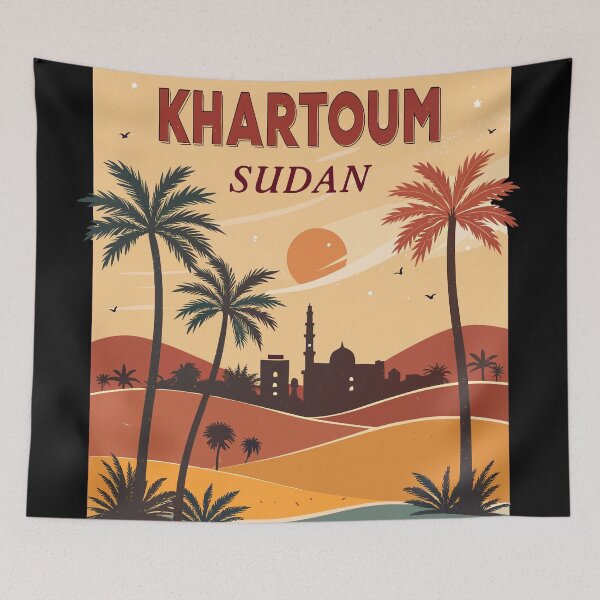 Item preview, Vintage Khartoum Travel Poster – Retro Palm Trees and Desert Tones designed and sold by VividOrganica.