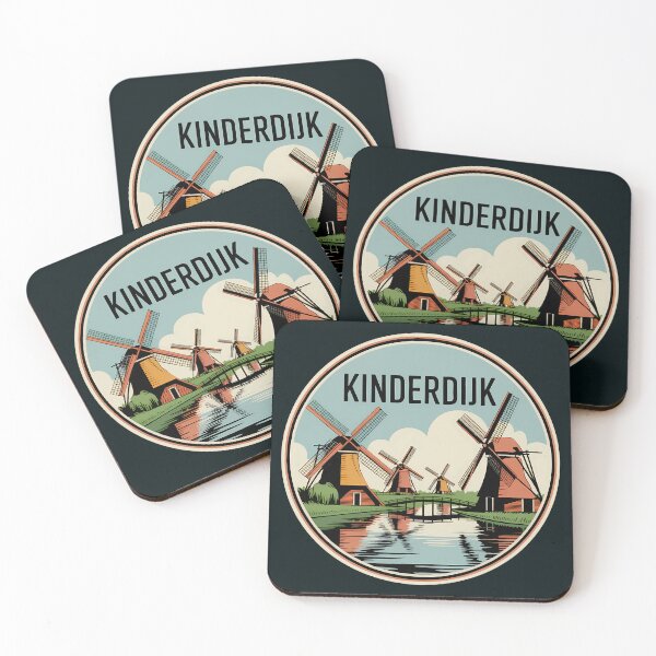 Item preview, Kinderdijk Windmills Netherlands Illustration Travel Art Badge designed and sold by KrisSidDesigns.