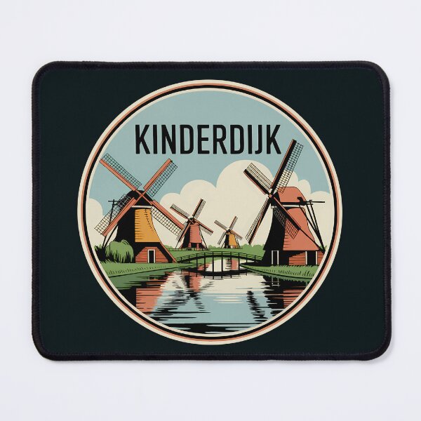 Item preview, Kinderdijk Windmills Netherlands Illustration Travel Art Badge designed and sold by KrisSidDesigns.