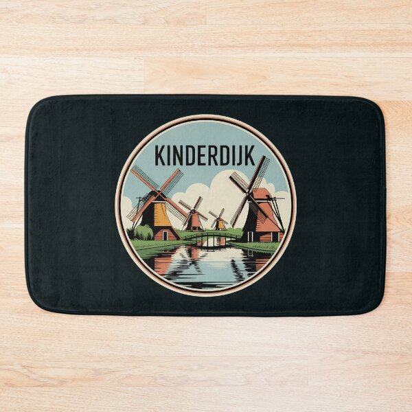 Item preview, Kinderdijk Windmills Netherlands Illustration Travel Art Badge designed and sold by KrisSidDesigns.