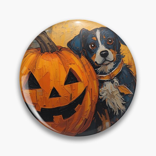 Item preview, Halloween Dog and Pumpkin Art Print by Mazieblu on Redbubble designed and sold by Mazieblu.