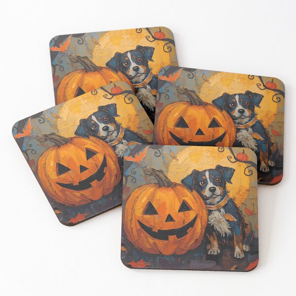 Item preview, Halloween Dog and Pumpkin Art Print by Mazieblu on Redbubble designed and sold by Mazieblu.