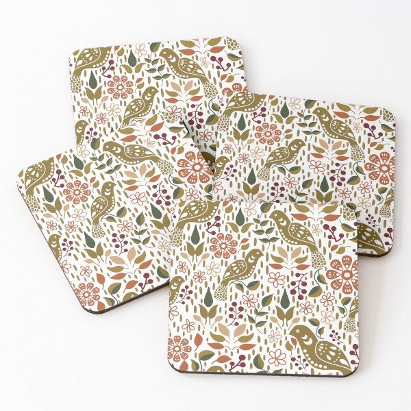 Item preview, Fabric in Autumn Folk Art Pheasants with Pumpkins Berries and Leaves-Rustic Fall designed and sold by Christina Anderson.